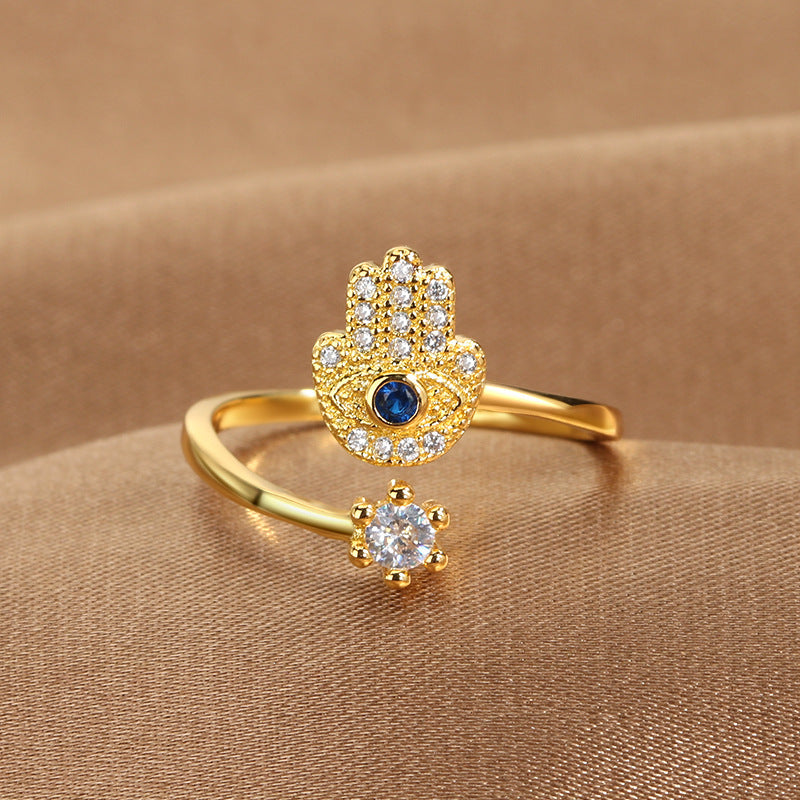 Evil Eye Protection Ring, gold Islamic ring by SmartMuslim with blue center stone and diamond accents