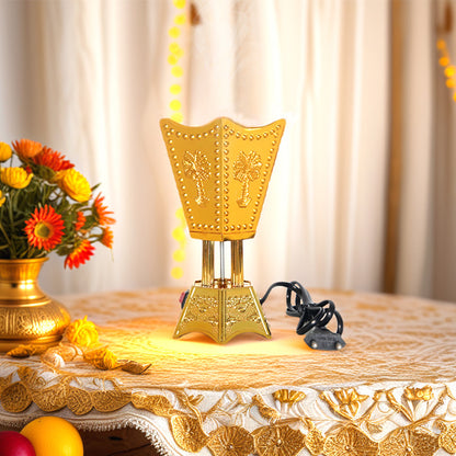 Premium plug-in bakhoor burner by SmartMuslim, gold electric incense burner on ornate table with floral vase