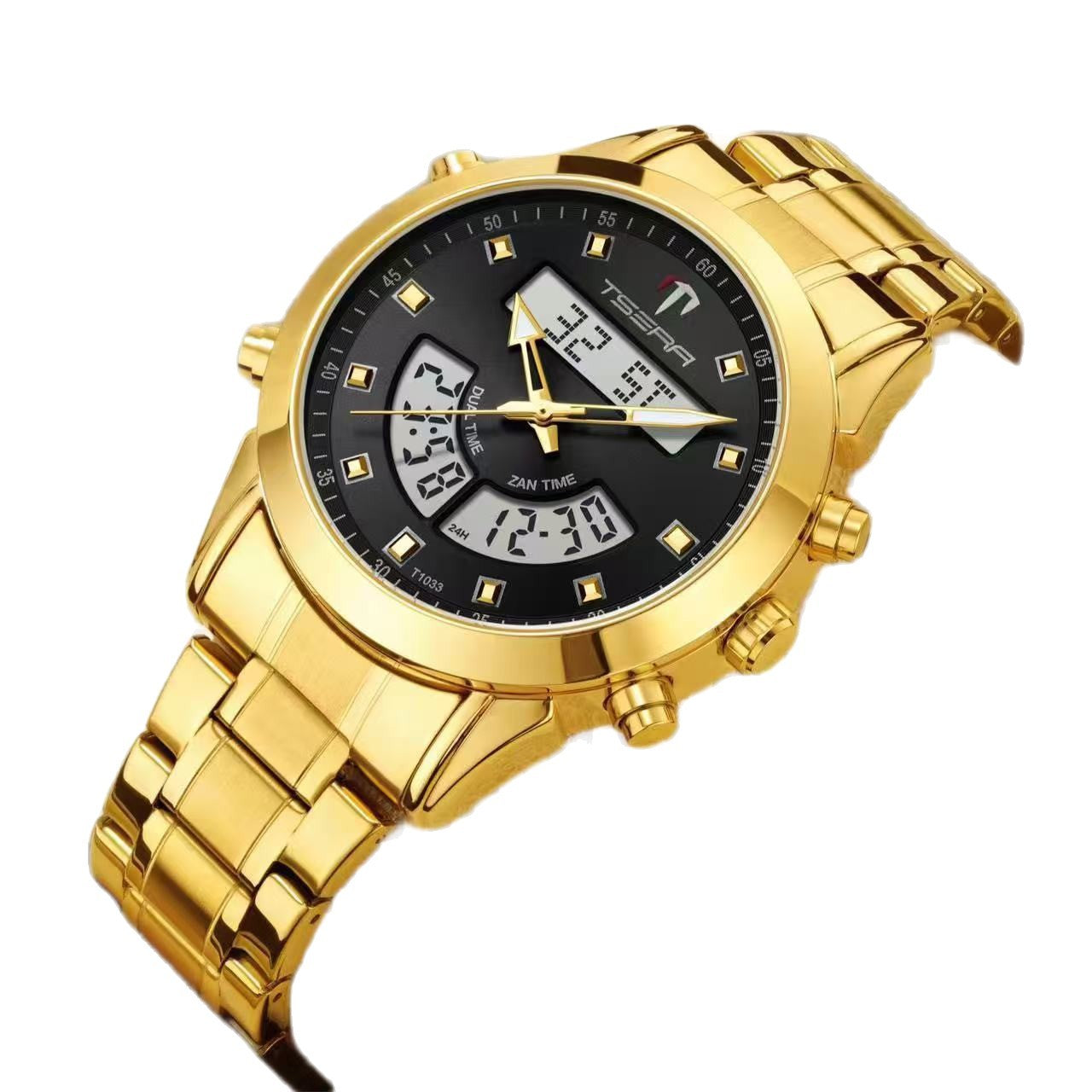 SmartMuslim Muslim Watch in gold-tone stainless steel with black dial and waterproof digital displays