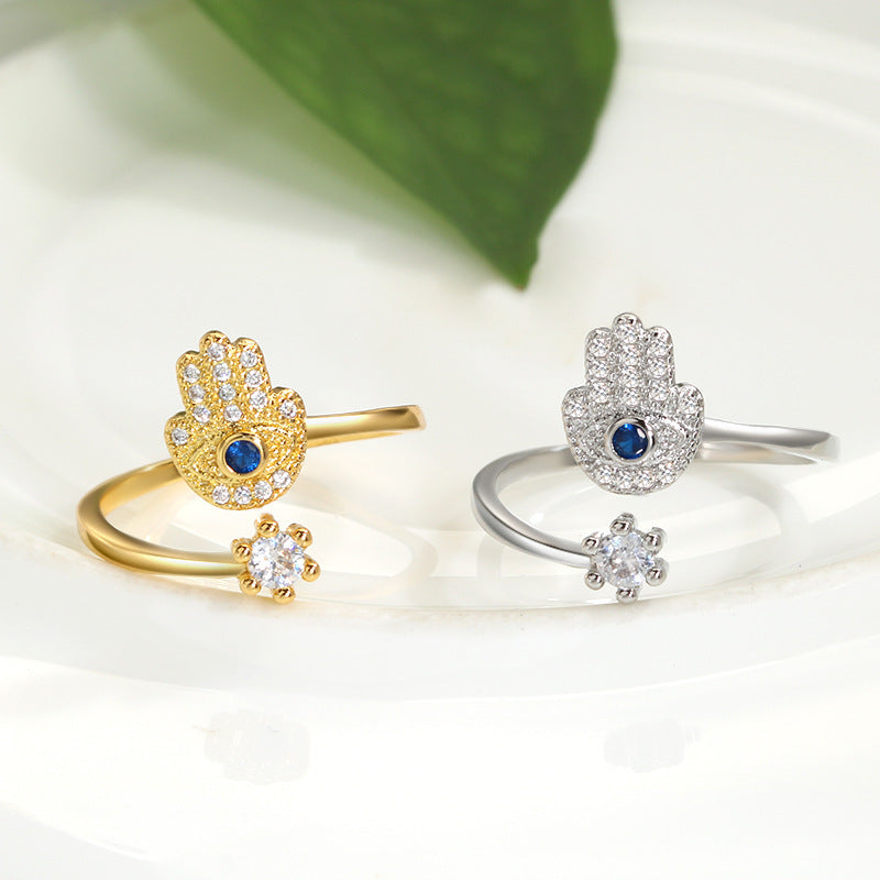 Evil Eye Protection Ring by SmartMuslim: gold- and silver-tone rings featuring blue center gem and pavé crystals (set of 2).