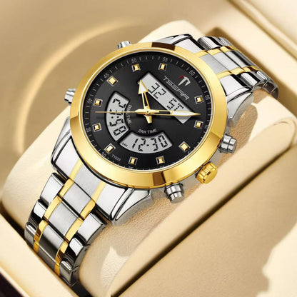 Muslim Watch by SmartMuslim, two-tone gold and silver stainless steel bracelet, waterproof